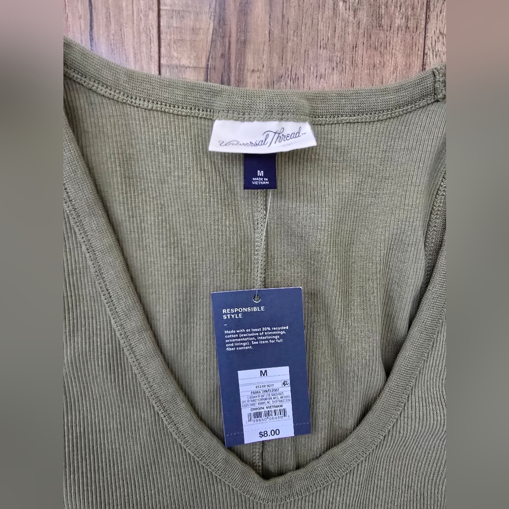 Universal Thread Olive Green Ribbed Tank Top, M - Picture 2 of 2